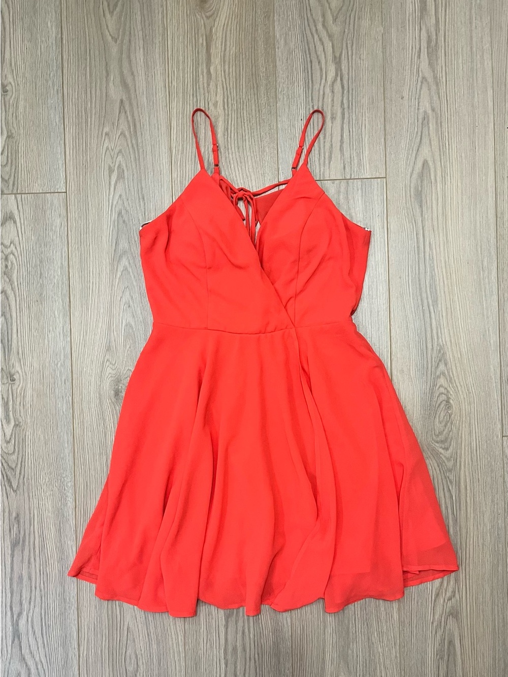 Papaya Red Spaghetti-Strap Fit & Flare Mini Dress